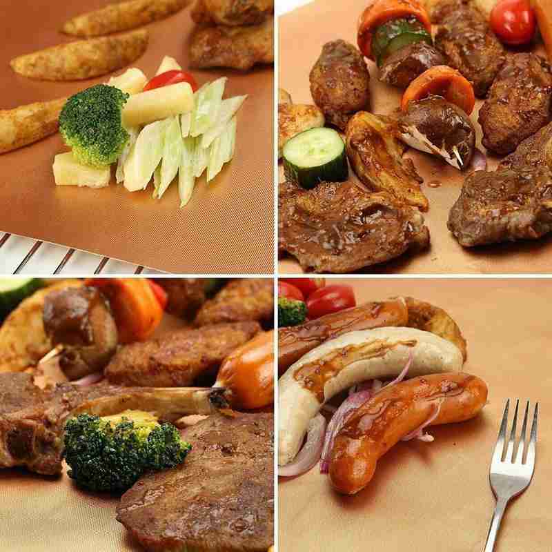 BBQ Grill Mat Copper Non-stick Barbecue Baking Liners Cooking Clean Sheets Easy Reusable PTFE Bakeware Sheet J1K9