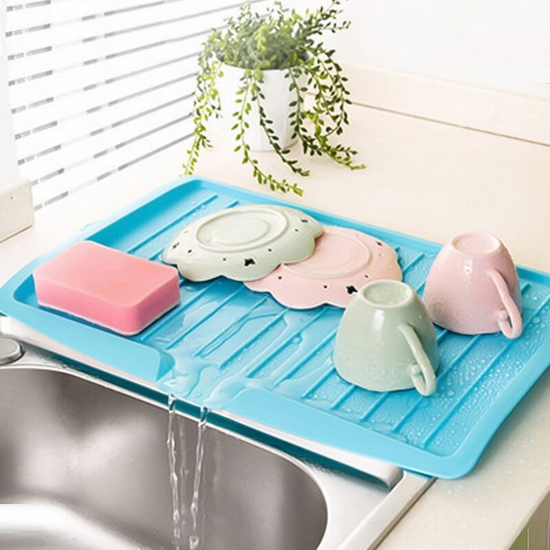 Grote Wastafel Droogrek Werkblad Opslag Rack Organizer Keuken Afdruiprek Lade Bestek Drip Plaat Gootsteen Keuken Plastic Schotel: blue