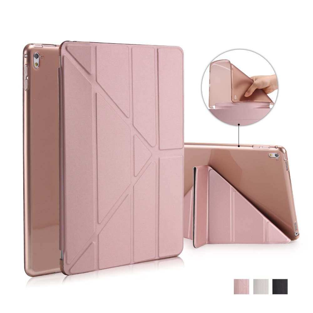 Für iPad Pro 9,7 Fall, intelligente Abdeckung mit Silikon TPU Weichen Zurück Multi-Falten Tabletten Fall für iPad Pro 9,7 zoll Coque: Rose gold