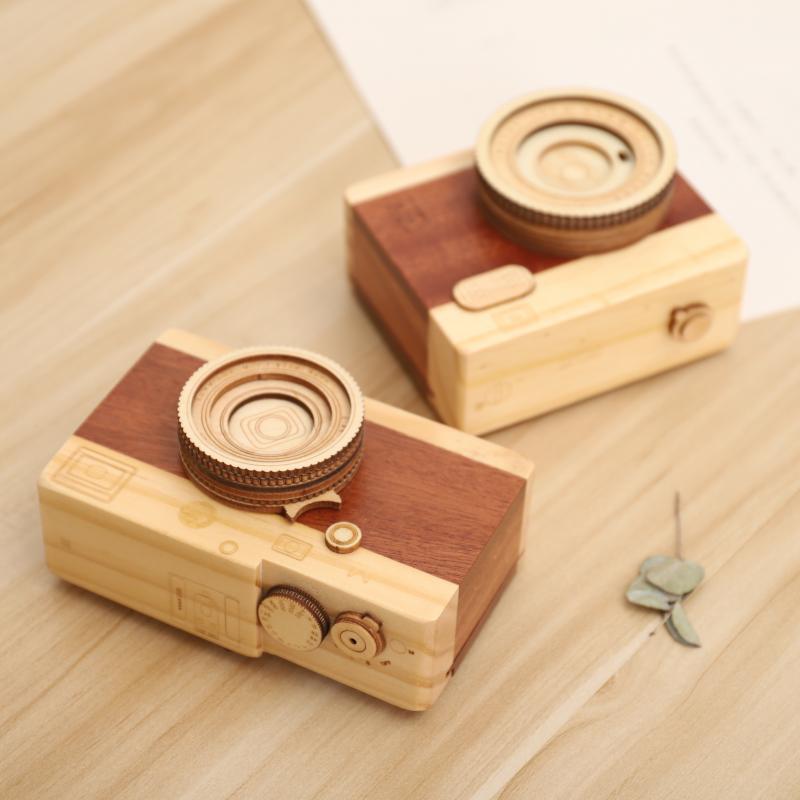 Caja de música de madera con de cámara Retro, Melody clásica, de cumpleaños, decoración del hogar, del Día de San Valentín para niña y amiga