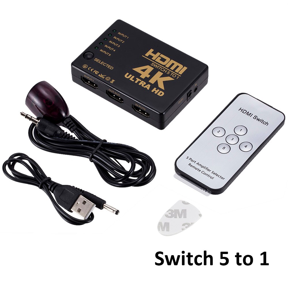 Rovtop mini hdmi switcher 4k hd1080p 3 5 port hdmi switch selector splitter med hubb ir fjärrkontroll för hdtv dvd tv box  z2: 5- portars kontroller