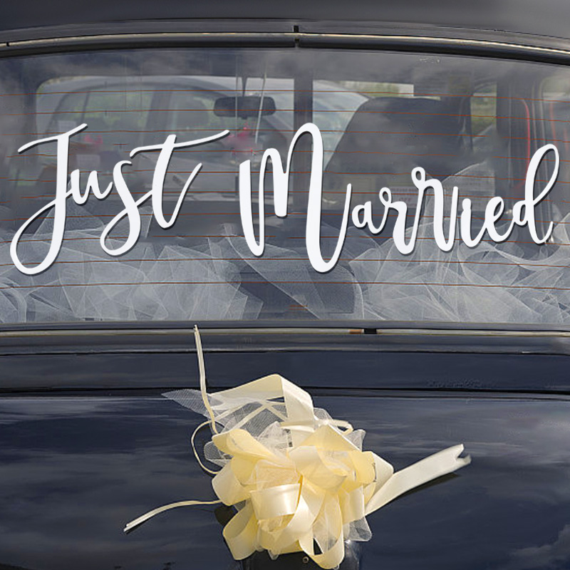 1Set White Just Married Sticker For Wedding Car Paper Glass Sticker Room Decor Rustic Wedding Party Decoration Bridal