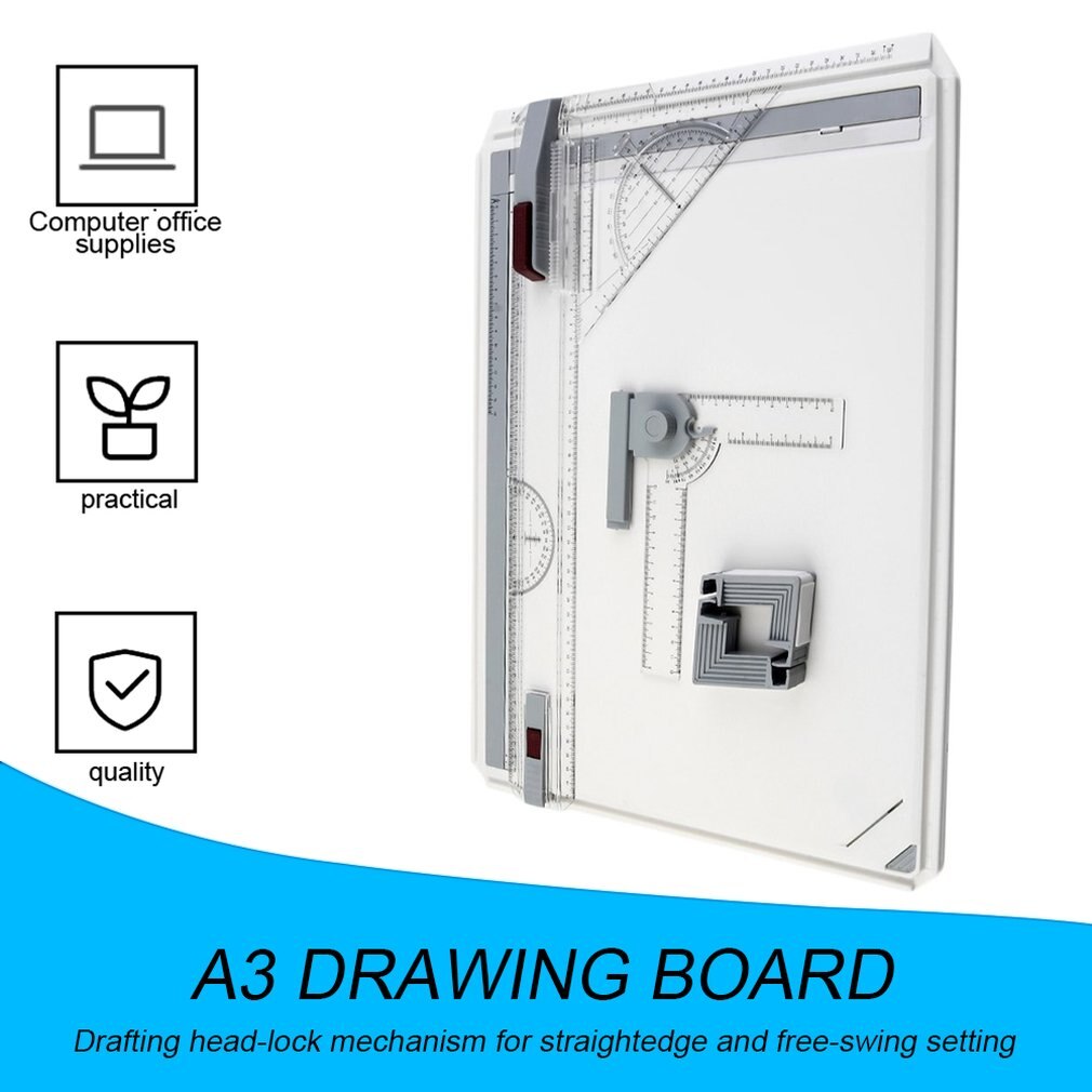 Tablero de dibujo portátil A3, borrador de tablero de pintura con reglas paralelas, Clips de esquina, bloqueo de cabeza, ángulo ajustable, herramientas de dibujo artístico