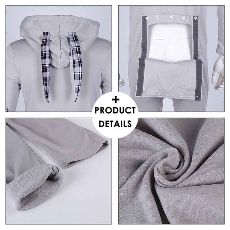 Sexy Mannen Bodycon Romper Jumpsuit Nachtkleding Homewear Lange Mouw Konijnenoren Hooded Button Kraag Lange Broek Open Hip pyjama