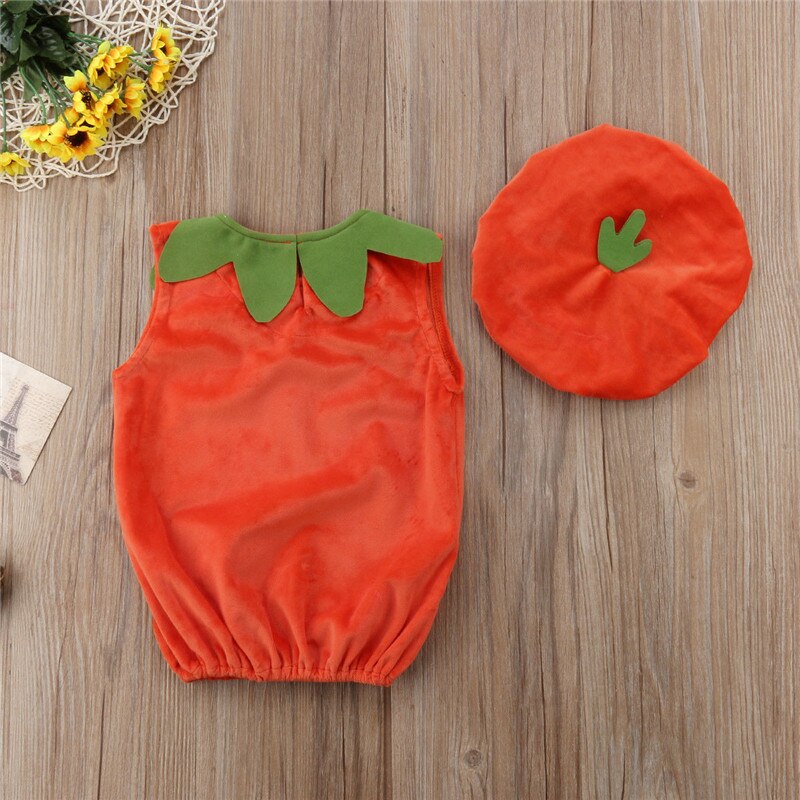 0-3T Neue Halloween freundlicher Baby Junge Mädchen Kürbis Spitzen Strampler Hütte Outfit Halloween Party Phantasie Baby Strampler kostüm Kleidung Orange