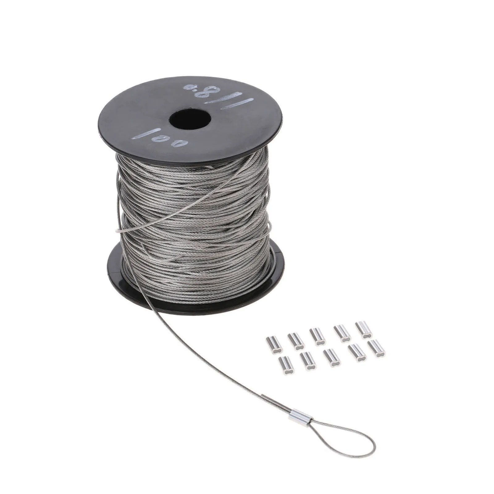 Rostfri Stålwire 100m - 1mm Diameter 7x7 Belagd Kabel - Kit med 150 Krympsprint