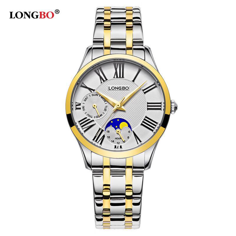 Longbo Quarzuhr Liebhaber Uhren Frauen Männer Paar Analog Voller Edelstahl Geschäft Armbanduhren lässig Gold 1/stücke: Gold Pro Frau