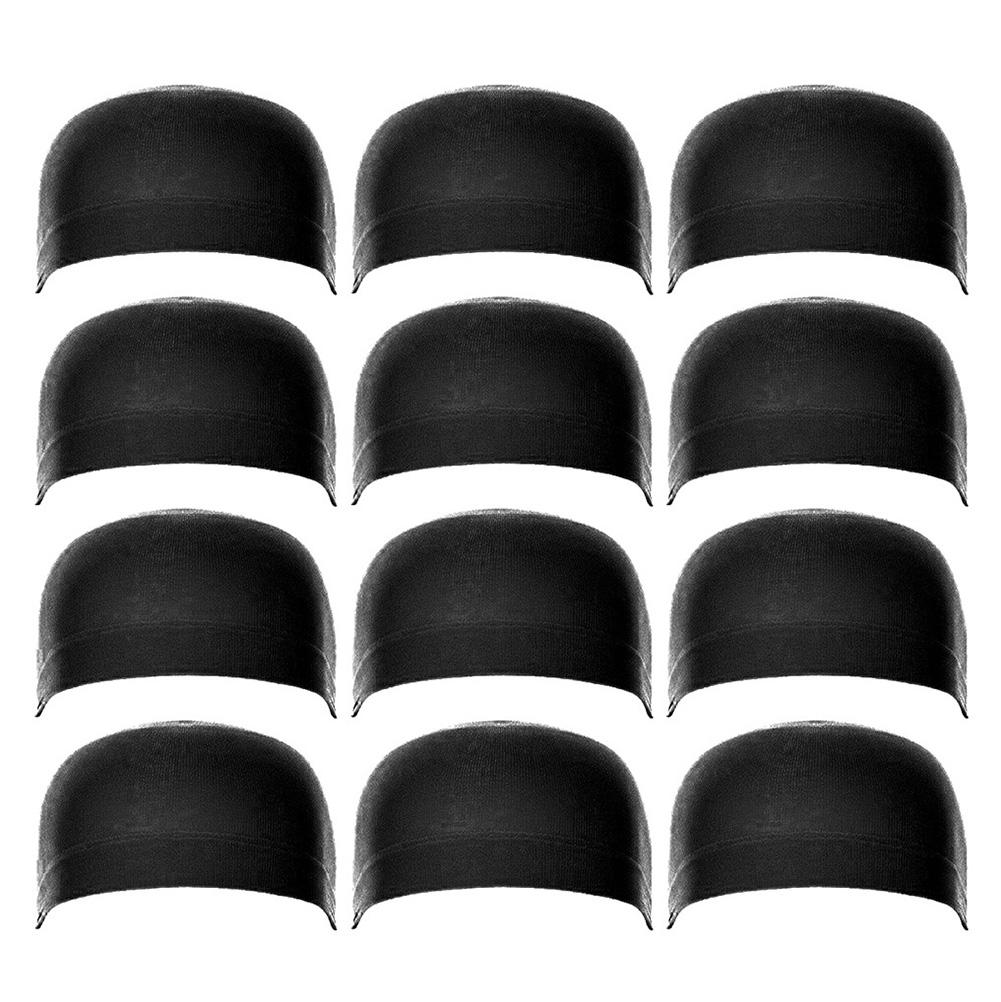 2/12 st kvinnor män universal hög stretchig peruk liner keps hatt frisyr tillbehör dam elastiska peruk kepsar: Svart 6 låda
