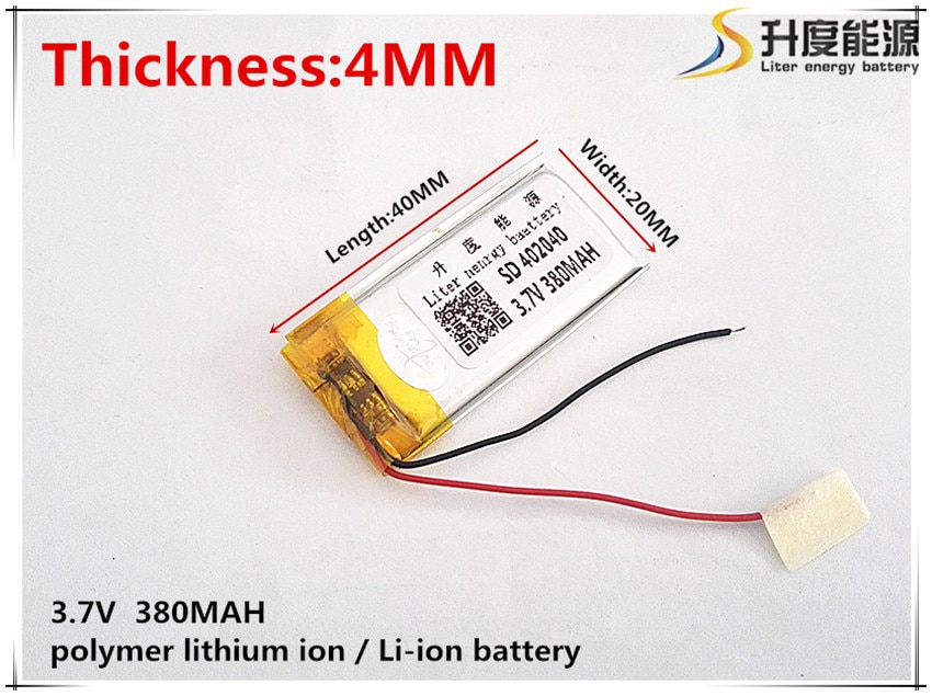 3.7V 380mAh 402040 Lithium Polymer Li-Po li ion Rechargeable Battery cells For Mp3 MP4 MP5 GPS PSP mobile bluetooth