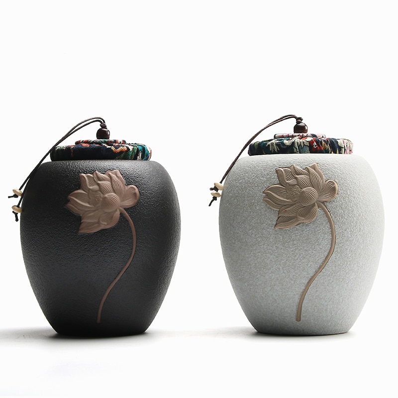 Luwu keramiske tebeholdere relief lotus tebeholdere til opbevaring af te eller mad