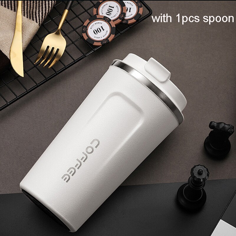 380/510ml 304 rostfria kaffemuggar tumblers kopp med lock vakuumisolering kaffe resemuggar bil termoskopp drickskopp: Vit utan låda / 510ml