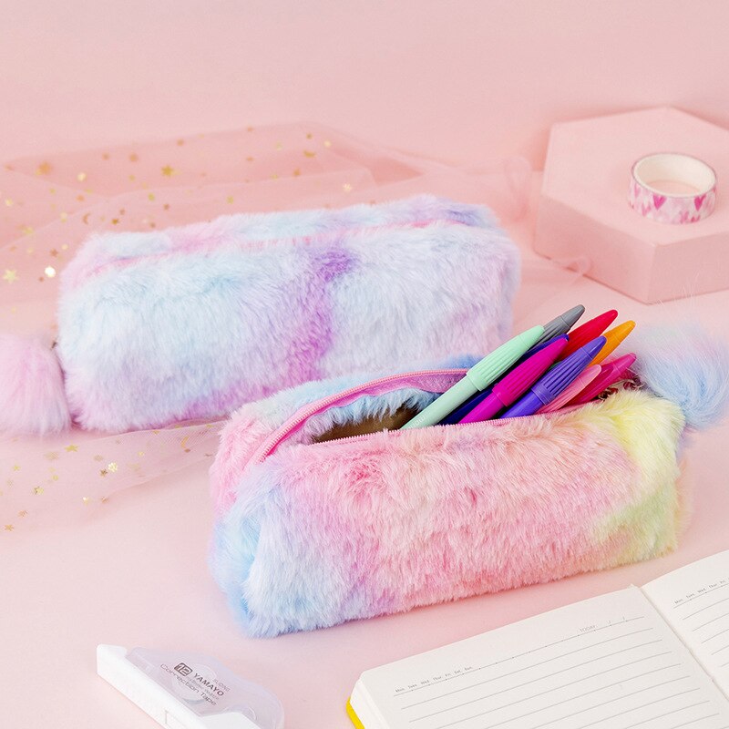 Kawaii Creatieve Etui Kleurverloop Leuke Meisje Pluche Achthoekige Pen Zak Meisje Student Eenvoudige Opbergtas