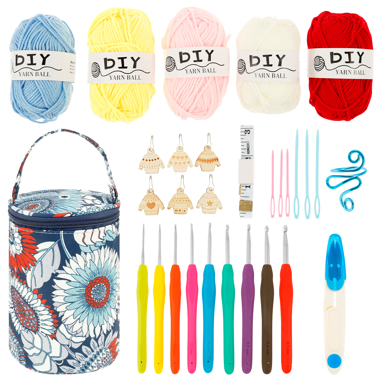 Kit de ganchillo de 32 Uds., Kit de inicio de tejido eficiente con gancho de ganchillo, bolsa de aguja, juego completo de ganchos de ganchillo para principiantes: Azul marino