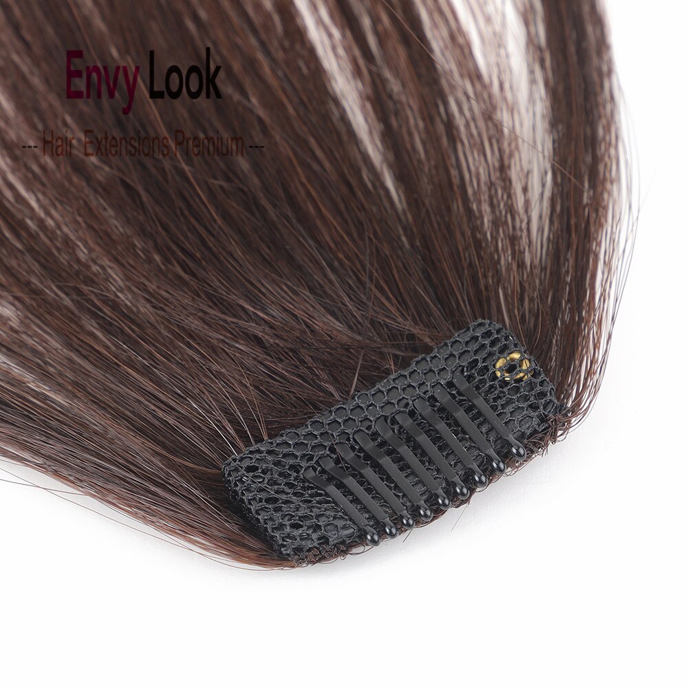 Envy Look Human Hair Piece Air Fringe Sewn One Strong Clip In Front Head Bangs with Dark Brown and Blonde Color