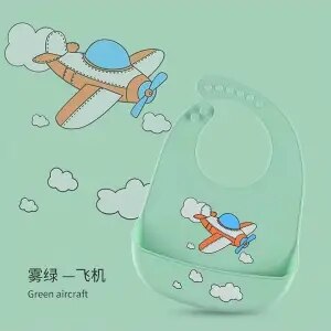 Babero para comer para bebé, impermeable, de silicona, con bolsillo para arroz, babero grande para niños, toalla para saliva, bolsillo para Arroz Gratis para niños, 3 M-6 años: green