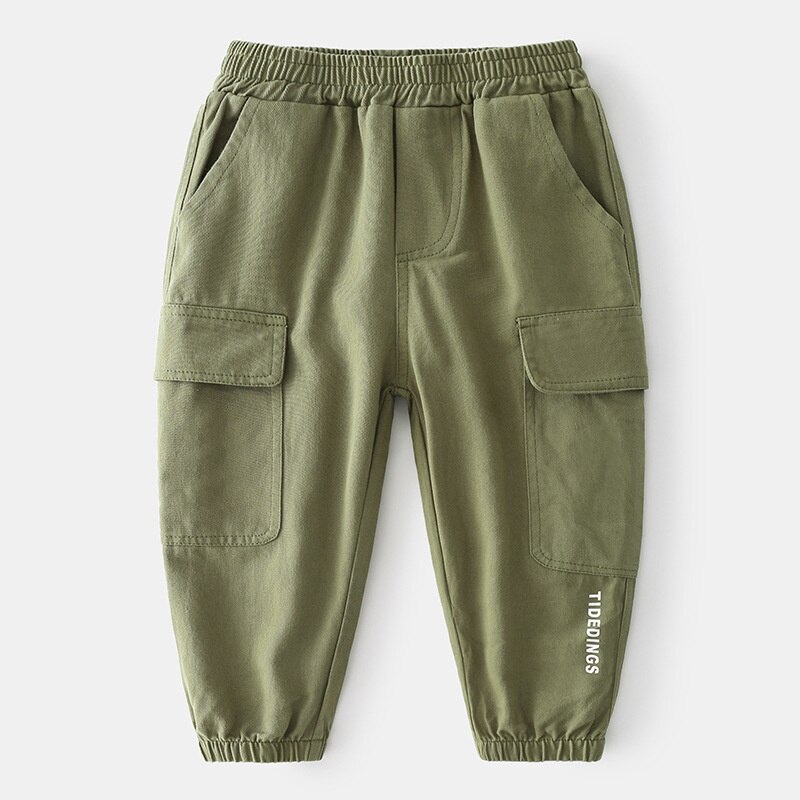 Spring Autumn Children&#39;s Baby Pants Korean Casual Pants Boys&#39; Pants Leggings Kids Girl Long Solid Color Pants Overalls: Green / 90cm