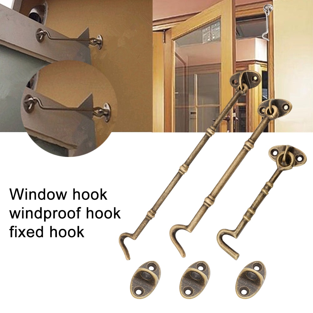 Window Fixing Anti Swaying Durable Cabin Hook For Door Gate Pure Brass Wind Brace Furniture Hardware Bronze Antique Style