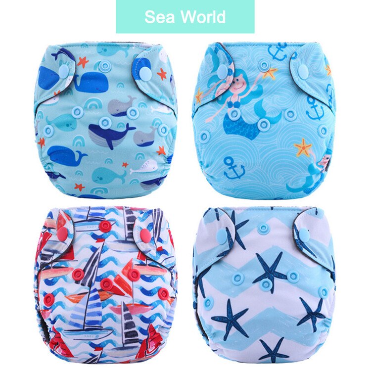 4 st nyfödd aio tygblöja små babyblöjor dubbla vakter träkolbambu foder passar 2-5kg barn: Sea world