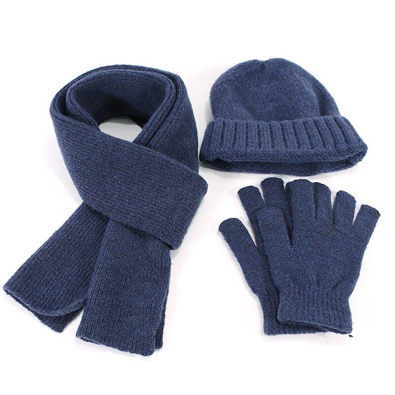 Sjaal Beanie Hoed Handschoenen Set Drie Stuk Winter Outdooor Warme Sjaal Muts Set Mannen Unisex Mode Gebreide mutsen Set: A