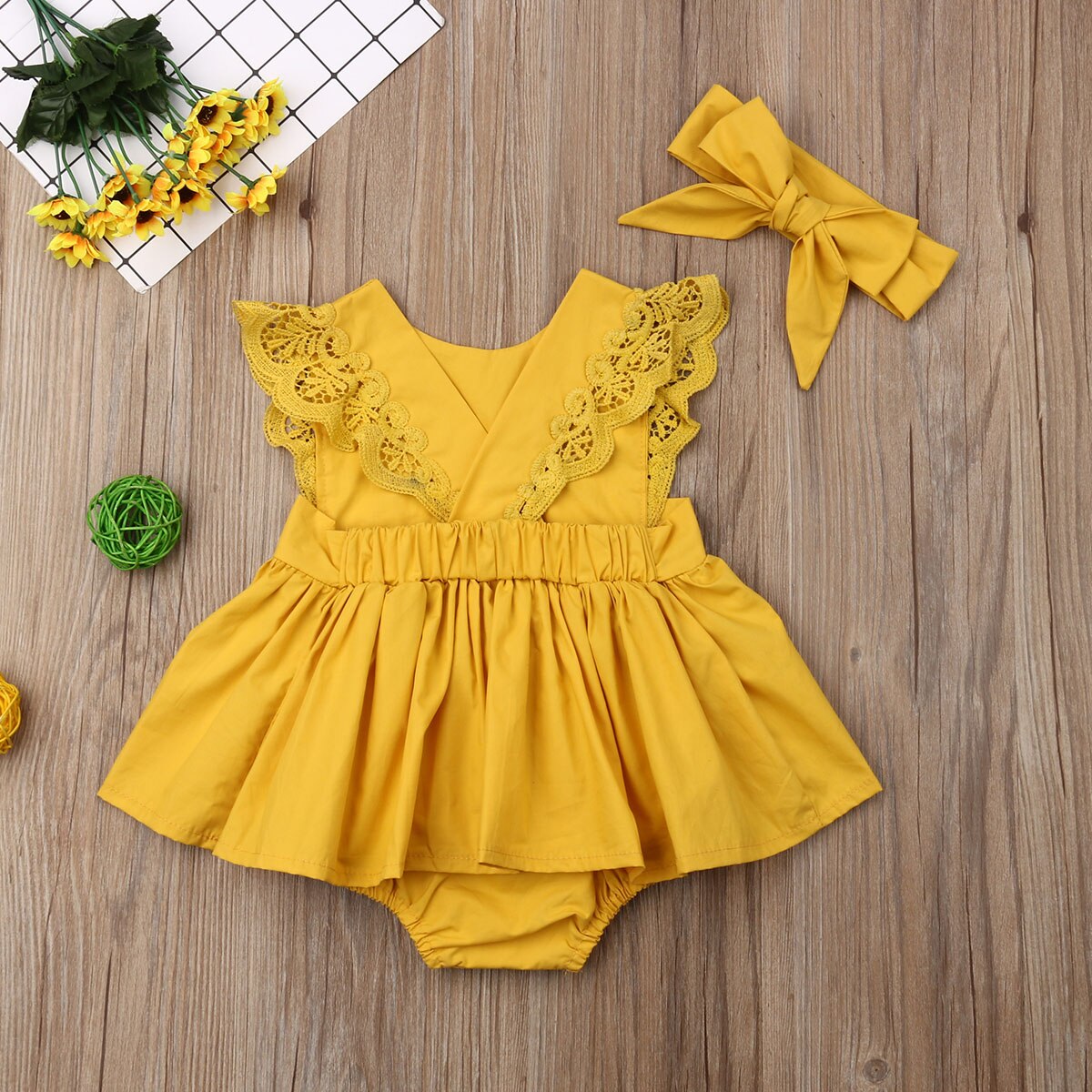 niños ropa de verano ropa de bebé chico bebé niña encaje 2 piezas mono diadema ropa vestido de encaje monos de manga ropa