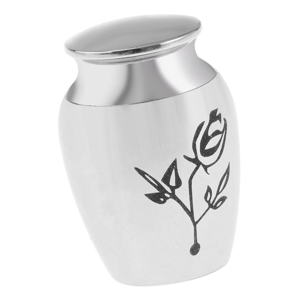 Stainless Steel Mini Urn Jar Funeral Cremation Container Rose Flower Pattern