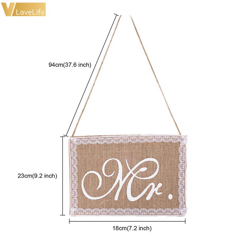2 pièces/ensemble toile de Jute | Mr & Mrs, drapeau en lin dentelle naturelle, accessoire pour décoration de mariage rustique Vintage 23x18cm