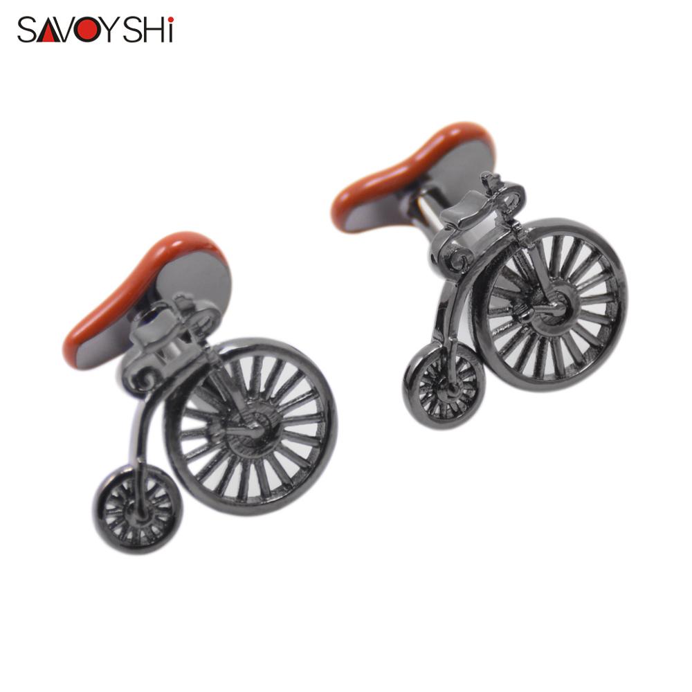 SAVOYSHI Bicycle Cufflinks for Mens Shirt Cuff buttons Novelty Brown Enamel Cuff links Brand Jewelry