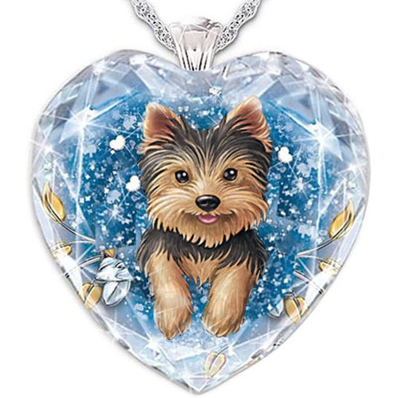 15 Popular Cat and Dog Heart-Shaped Cat and Dog Crystal Glass Pendant Necklaces for Women&#39;s Party Accessories On The Neck: 307