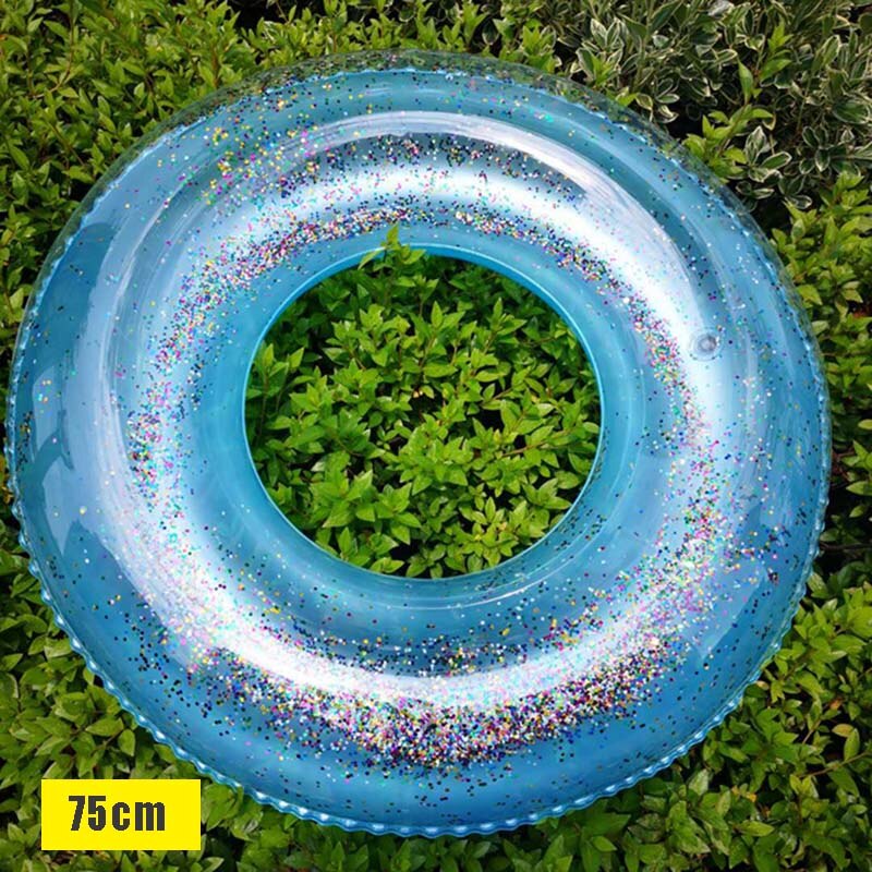 Transparent uppblåsbar ringmadrass simrör glitter flotte rund badring sommar pool vattenmadrass vuxen säng vatten roliga leksaker: 12