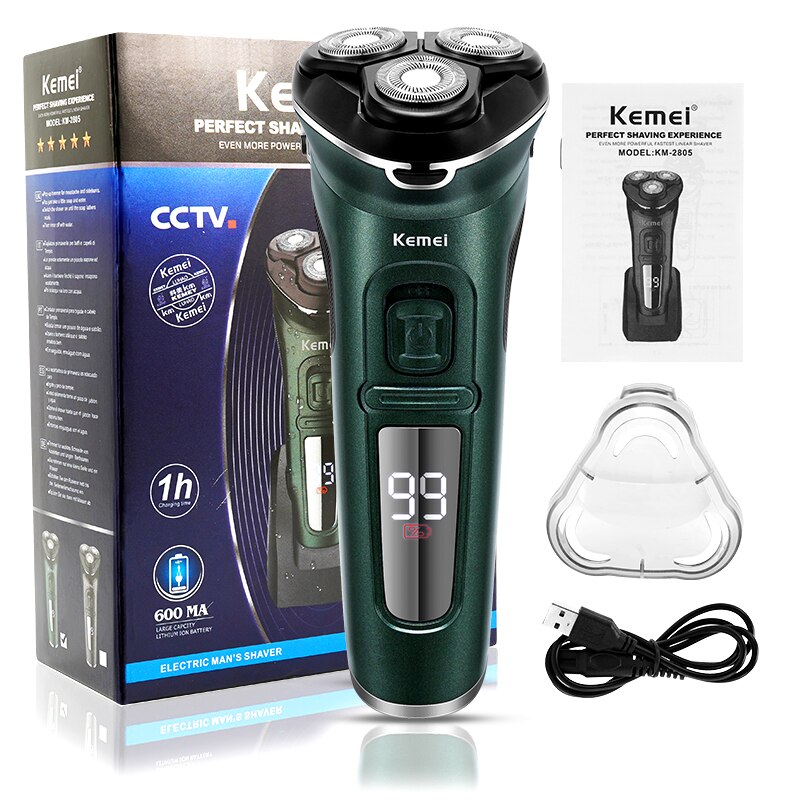 Powerful Cordless LCD Electric Shaver with Charger Base Wet Dry Beard Electric Razor Rechargeable Facial Shaving Machine For Men