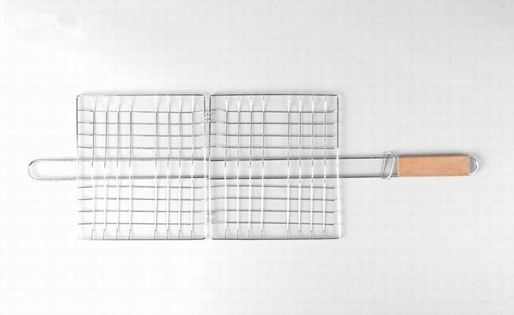 1 pieza de malla de acero inoxidable para barbacoa, 2 asador de pescado de hierro, cesta para asar, carpeta para asar, herramienta con mango de madera, herramientas para parrilla al aire libre OK 0394