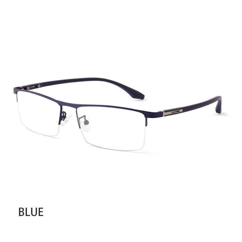 Glasses Frame Half Rimless Optical Eyeglasses Frame Prescription Eyewear Glasses Spectacles Men Business Spectacles: Blue