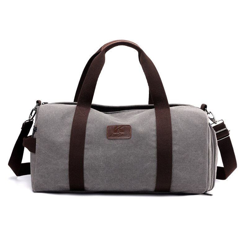 Canvas Travel Bags Hand Luggage Organizer Large Duffle Bag Weekender Gym Handbag Independent Shoe Bags for Traveling Men: Gray