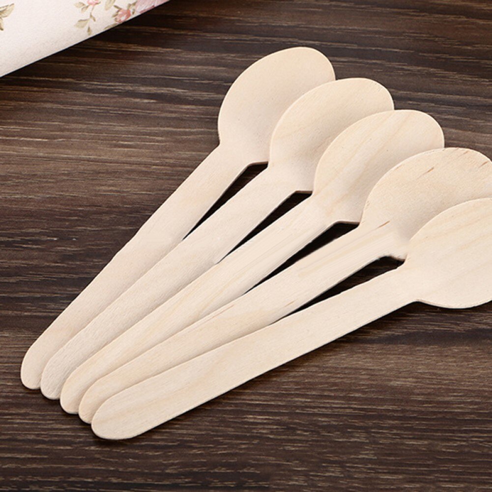 100Pcs Disposable Wooden Spoon Mini Ice Cream Wooden Cake Dessert Tableware Western Tableware Kitchen Safe