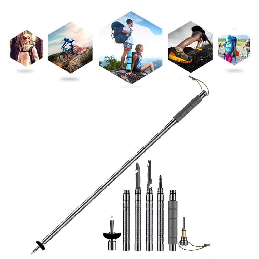 Bastones multifunción para senderismo, senderismo, montaña, Camping, suministros para actividades al aire libre, extensión multiherramienta ajustable