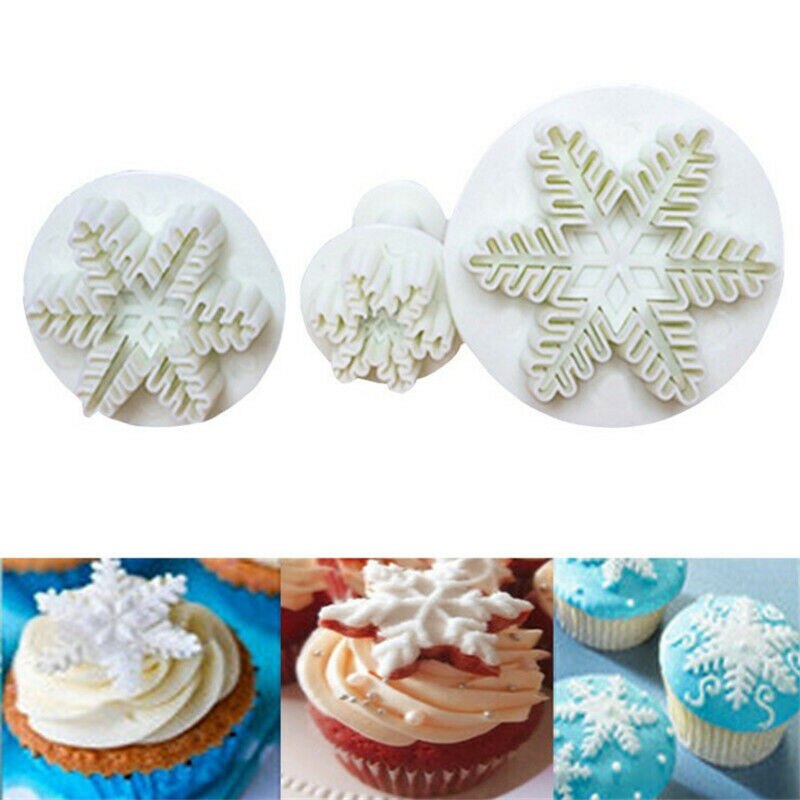 3PCS Christmas Snowflake Plunger Cutter Mold Fondant Cake Sugarcraft Xmas Tools