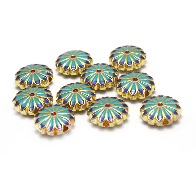 10Pcs Shiny Olie Enamel Bloem Bedels Kralen Accessoires Metalen Spacer Kralen Voor Sieraden Maken Diy Ketting Armband Craft: blue 01