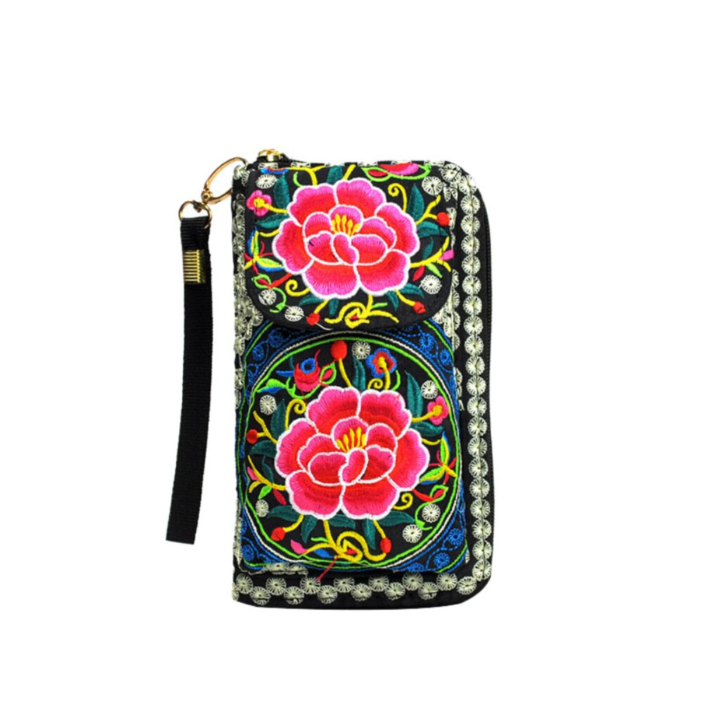 Women Ethnic Butterfly Flower Embroidered Coin Purse Unisex Small Wallet Phone Bag