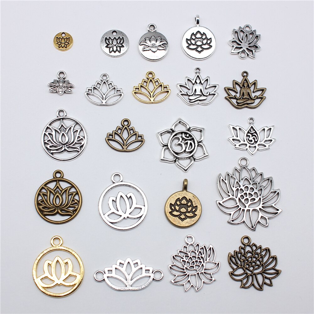 20 piezas cabeza de flor de loto meditación colgantes de Yoga para fabricación de joyería DIY artesanía hecha a mano