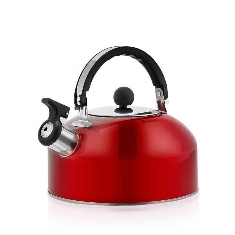 Stainless Steel Teapot Induction Cooker Heating Water Kettles Whistling Teapot for Travelling Camping Kettle Ergonomic Handle: Red