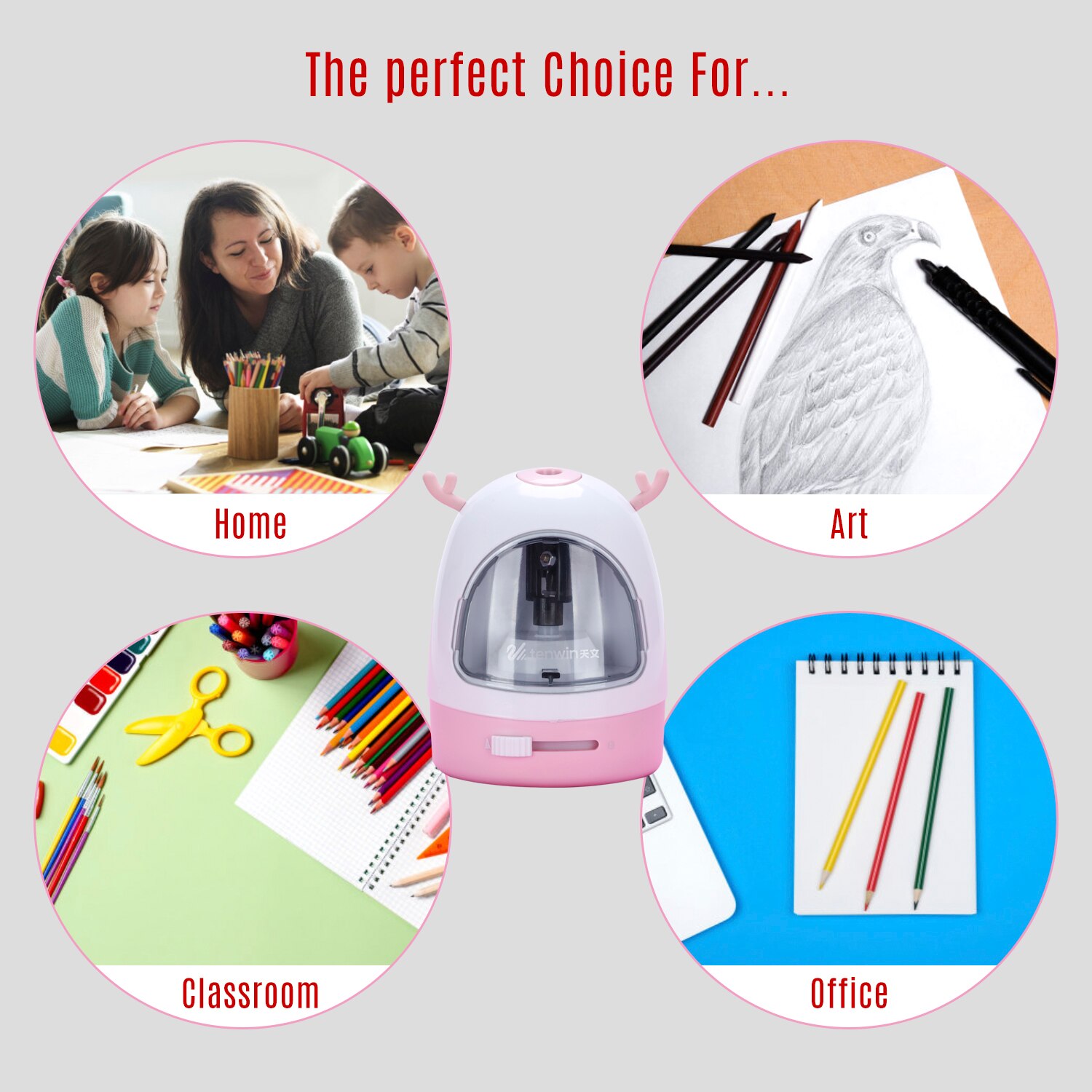 tenwin Small Durable Electric Pencil Sharpener Sharpness-adjustment Battery Operated Fast Sharpen with Replaceable Blade