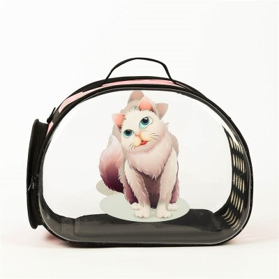 Bærbar katteholder taske udendørs rejse kæledyrsbærer gennemsigtig tegneseriemønster åndbar håndtaske til små hunde og katte: B