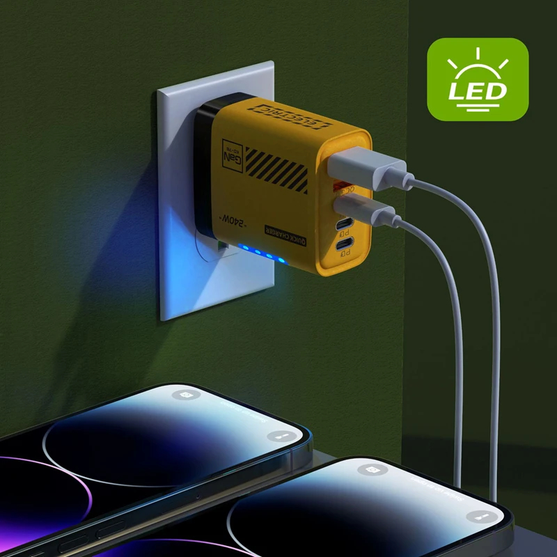 Xiaomi 240W Fast Charging Multi Port Charger 2usb+3 Type C 240W With Light Phone Gan Charging Head For Iphone 16 15pro Adapter