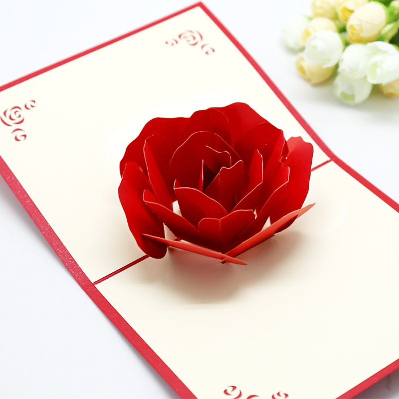 1pc Rose Blume 3D Pop hoch Grußkarten mit Umschlag Mariage Hochzeit Einladung Valentinstag Gruß Karte Valentinstag