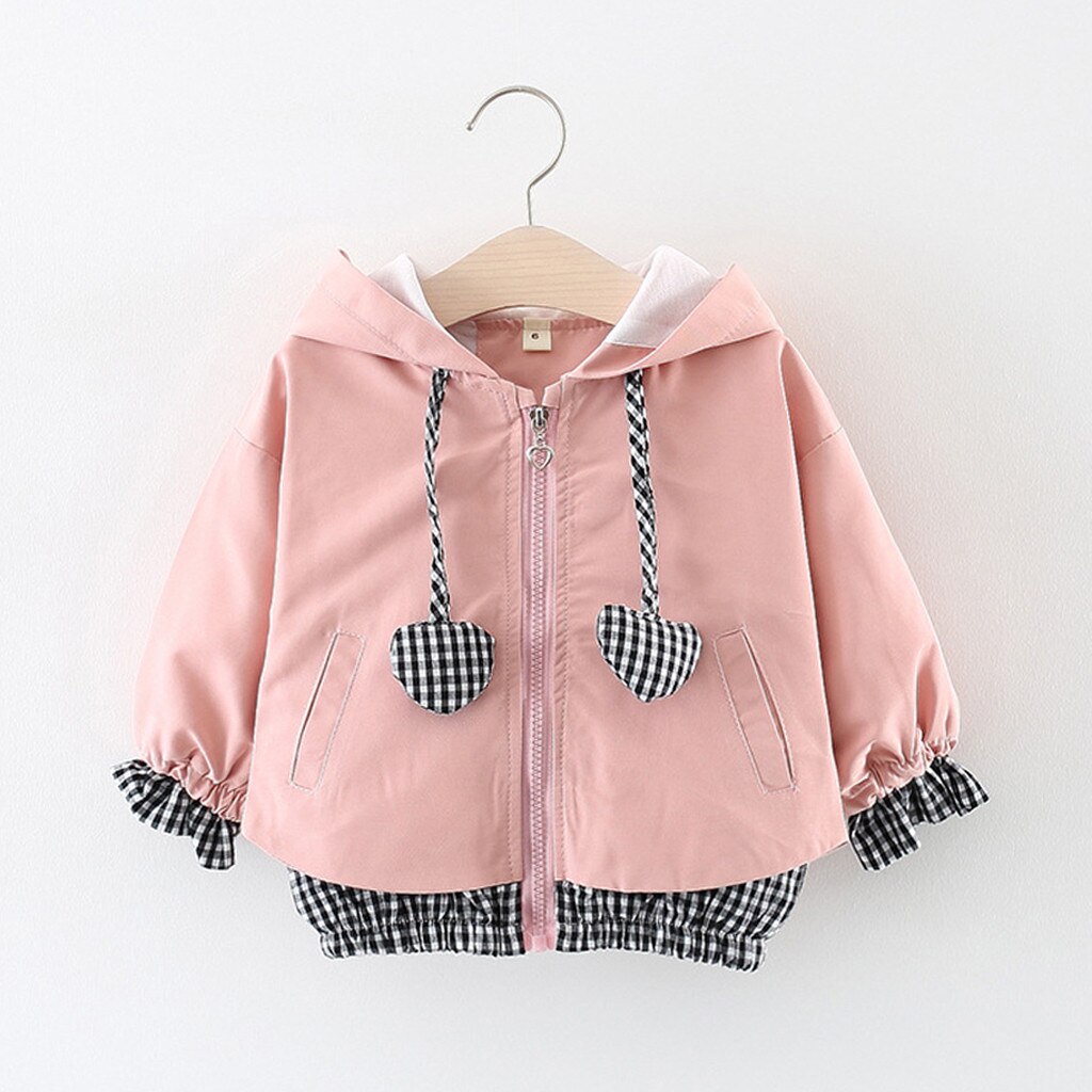 Baby Meisjes Liefde Print Jas Voor Peuter Baby Kids Meisjes Hart Plaid Hooded Winddicht Jas Uitloper Casual Kleding Veste Enfant