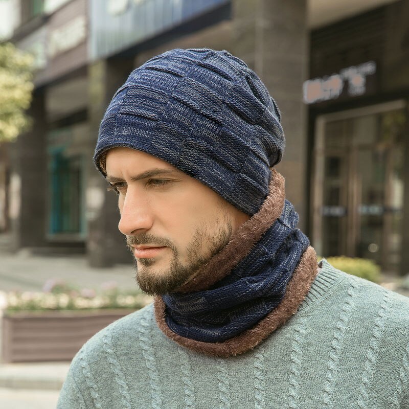 Unisex huer strikket kasket man beaines til vinter åndbare mænd gorras simple hatte tørklæde sæt varme solide afslappede dame huer