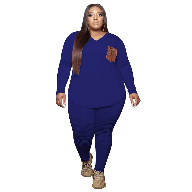 Grande Taille Femmes Vêtements Deux Pièces Ensemble 4xl 5XL 2 pièces Pantalons Et Haut Ensemble décontracté Grande Taille Zestawy Deux Pièces Grande Taille Conjuntos: blue / 5XL