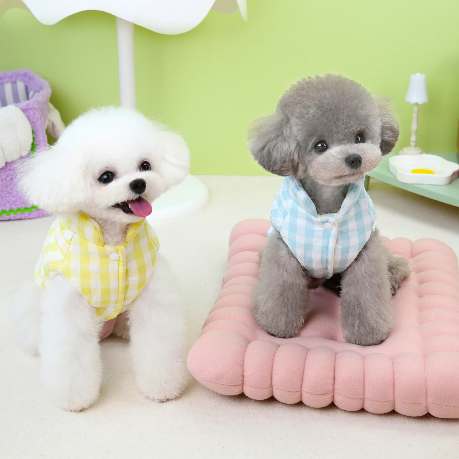 Herfst- en winterparka's voor huisdieren, geruite parka's, buitenjassen voor honden, antislipjassen, teddybeer, kleding voor kleine honden en katten, puppykleding