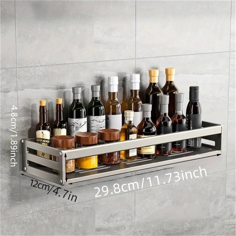 Estante de aluminio para especias montado en la pared, estante multifuncional para artículos, ganchos para herramientas de cocina, estante de almacenamiento de condimentos de cocina: Gris claro