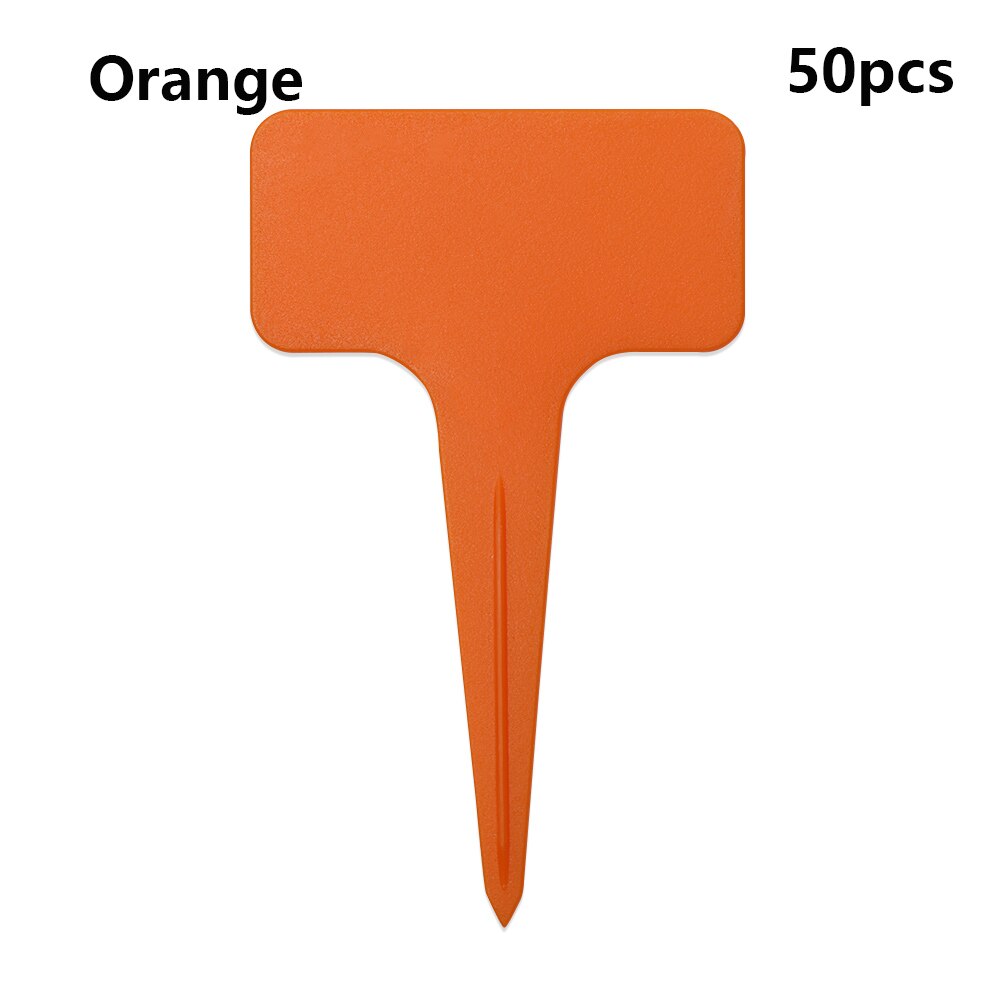 50PCS/Pack Reusable Plastic Garden Tools Farm Seedling Mark Plant Tag T-shape Flower Sign Plate Gardening Labels: Orange